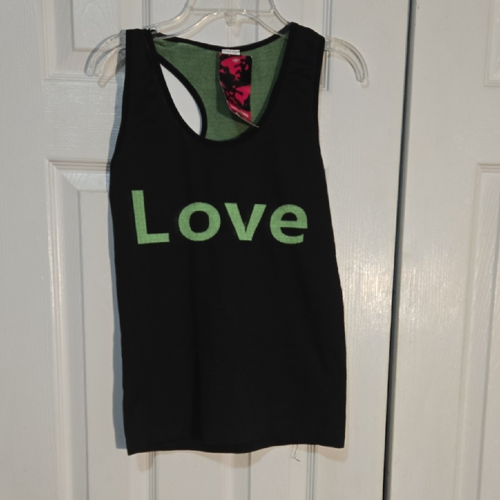 NEW Black Tank Top Green 'Love' Print